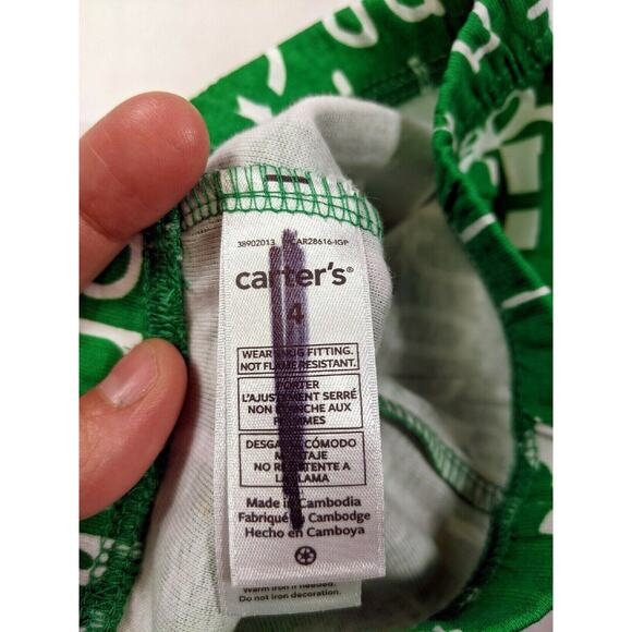 Carter's Holiday Words Green White & Red Pajamas 4 Youth - Picture 5 of 8